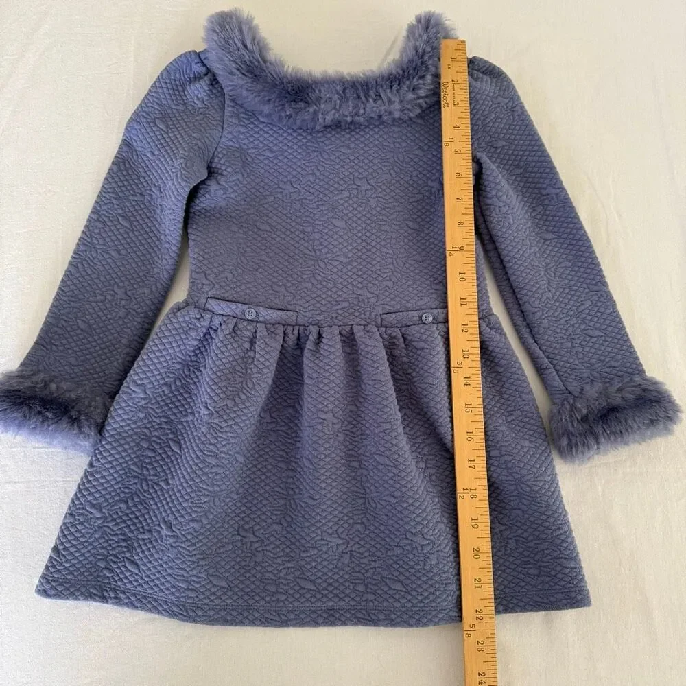 Janie and Jack | Lilac Textured Floral Knit Dress | Faux Fur Trim | Girls 6